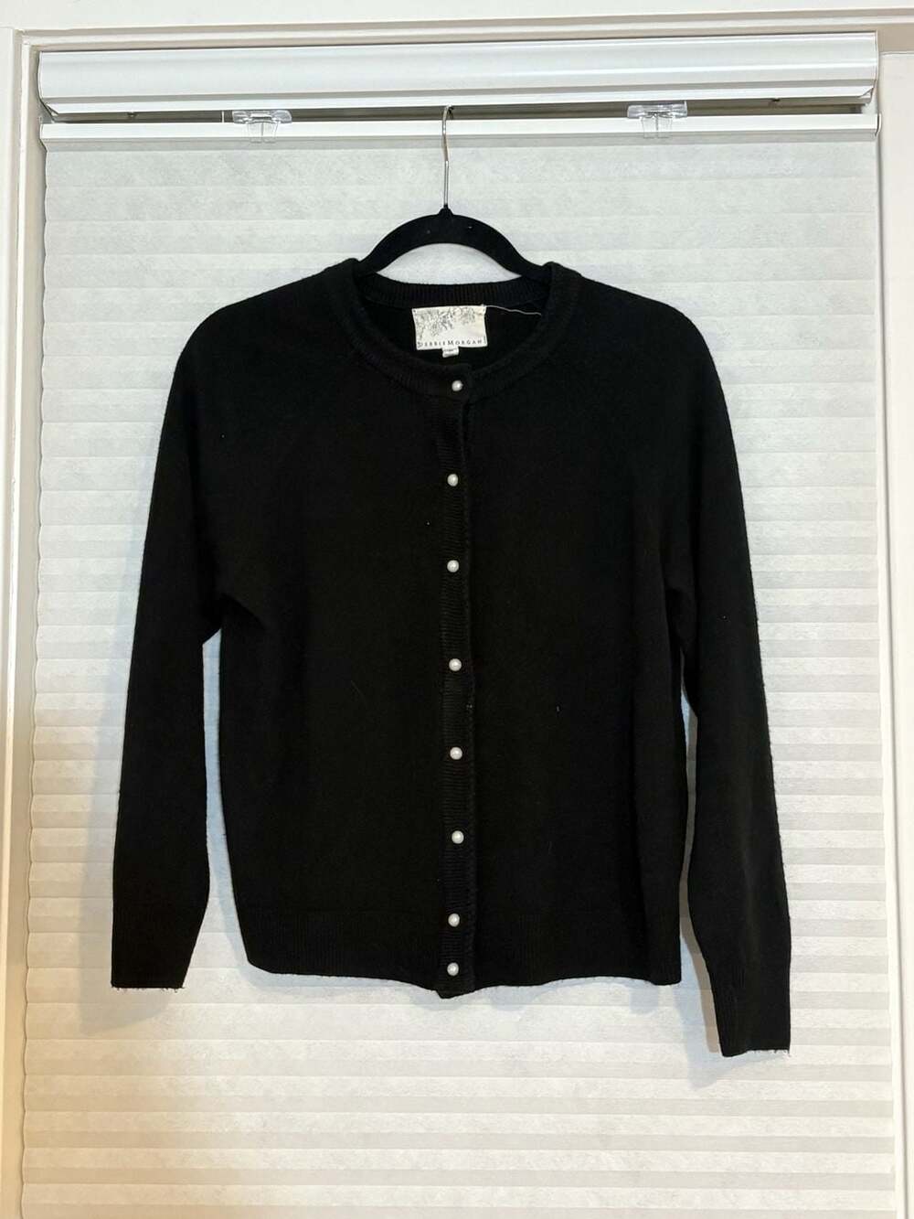 Debbie Morgan Cardigan Size M Black Pearl Button